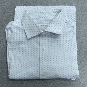 NWOT Calvin Klein Button down Dress shirt Men's M 15-15.5 36/37 Blue Pattern